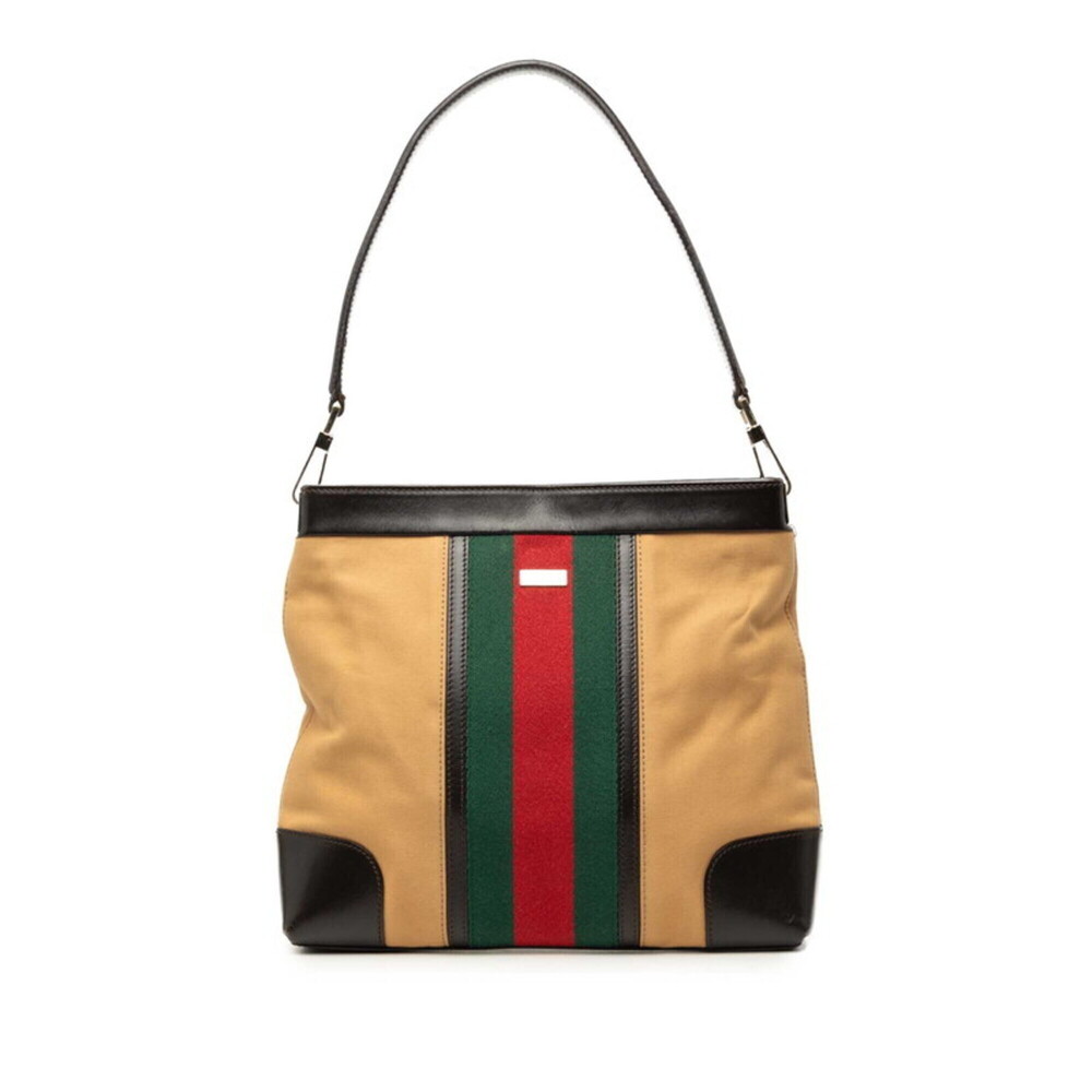 Gucci Sherry Line Handbag One-Shoulder Bag 001 4231 Beige Dark Brown Canvas L...